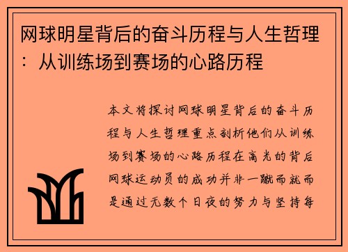 网球明星背后的奋斗历程与人生哲理:从训练场到赛场的心路历程