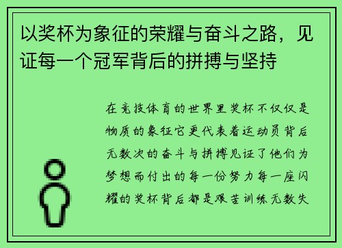 以奖杯为象征的荣耀与奋斗之路，见证每一个冠军背后的拼搏与坚持